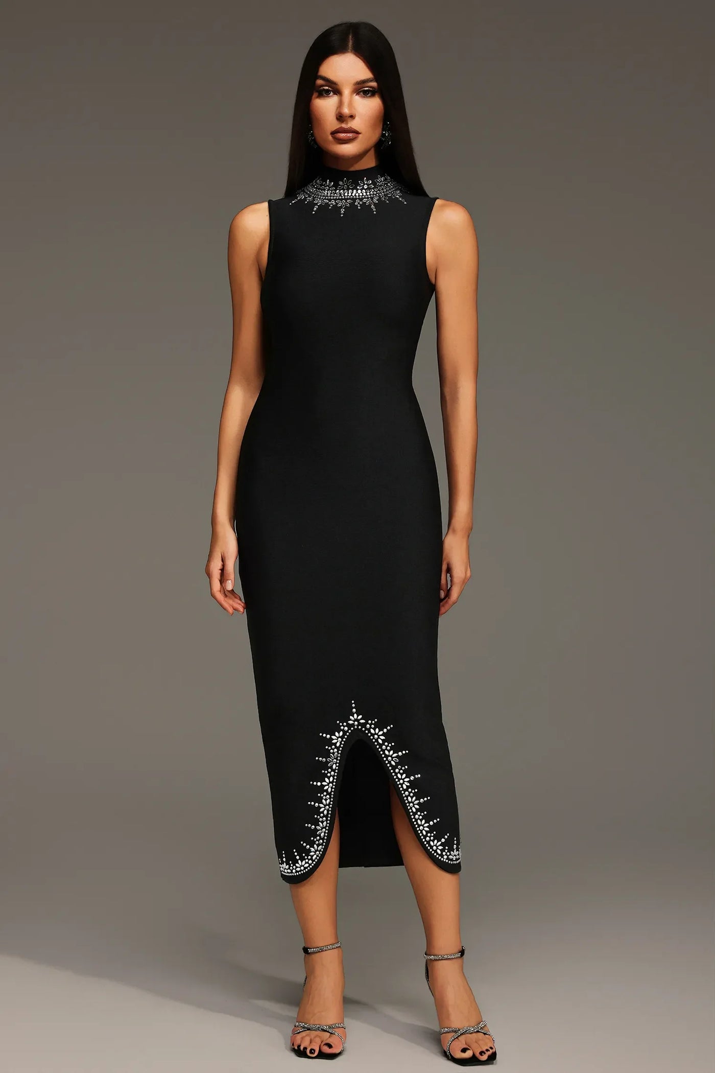 Lousia Sleeveless Round Neck Diamond Bandage Long Dress