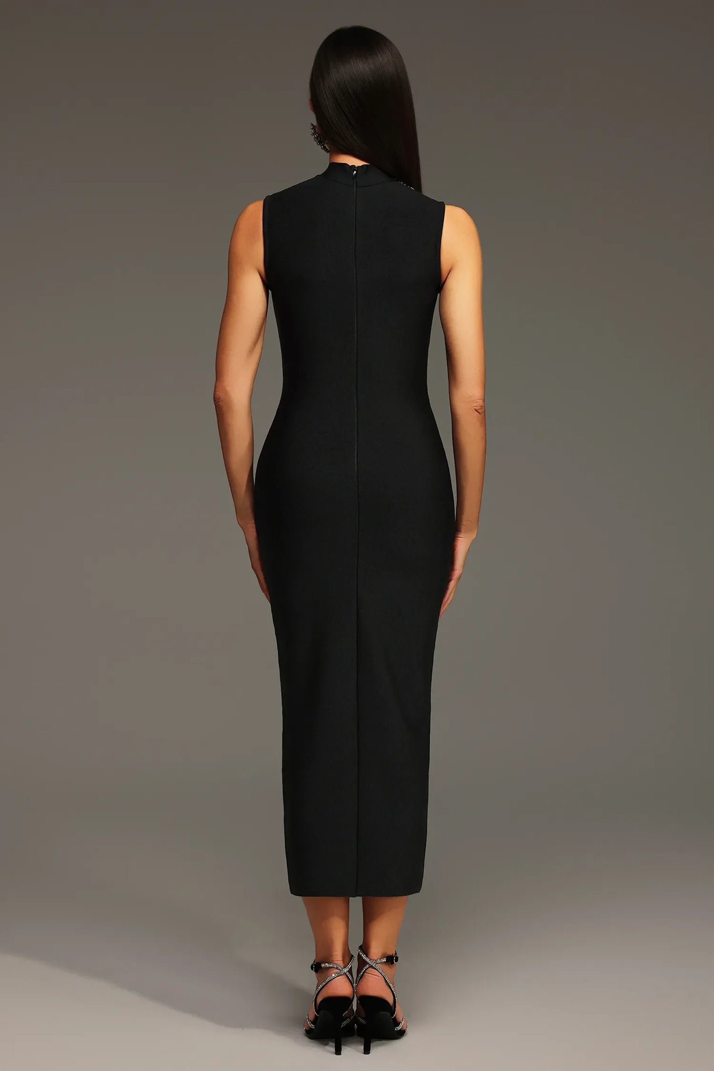 Lousia Sleeveless Round Neck Diamond Bandage Long Dress
