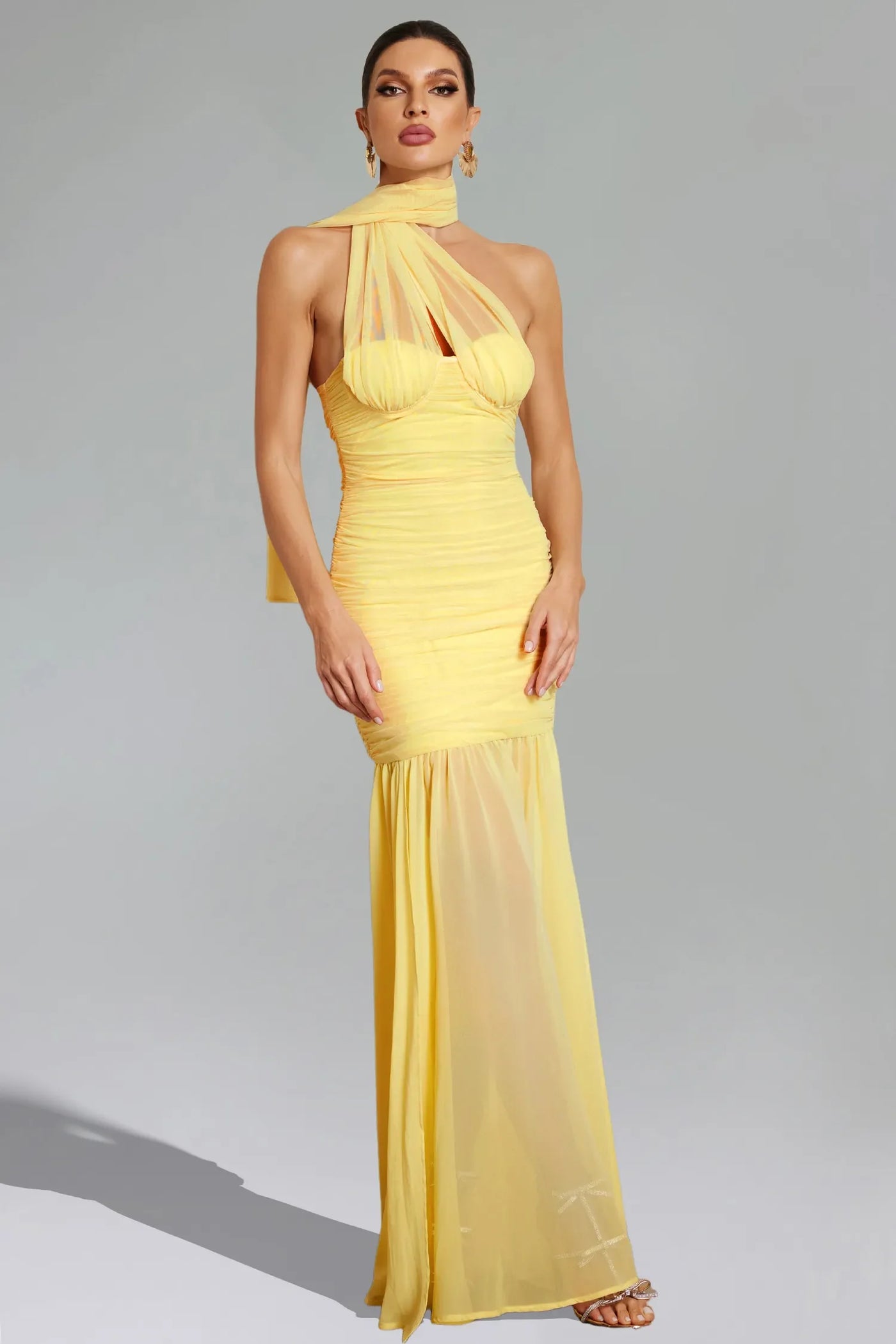 Ulasa Sleeveless Drawstring Tulle Long Dress