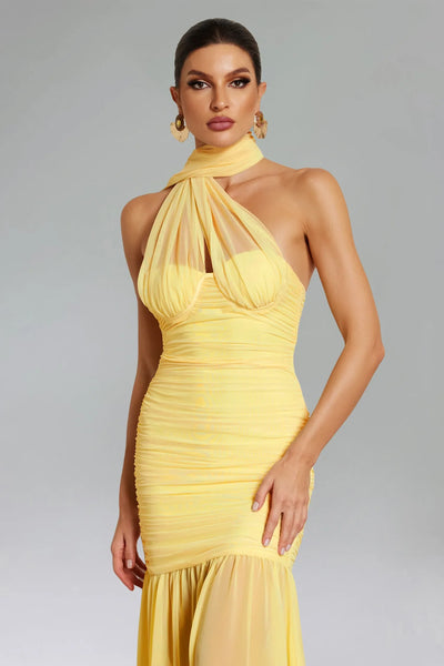 Ulasa Sleeveless Drawstring Tulle Long Dress