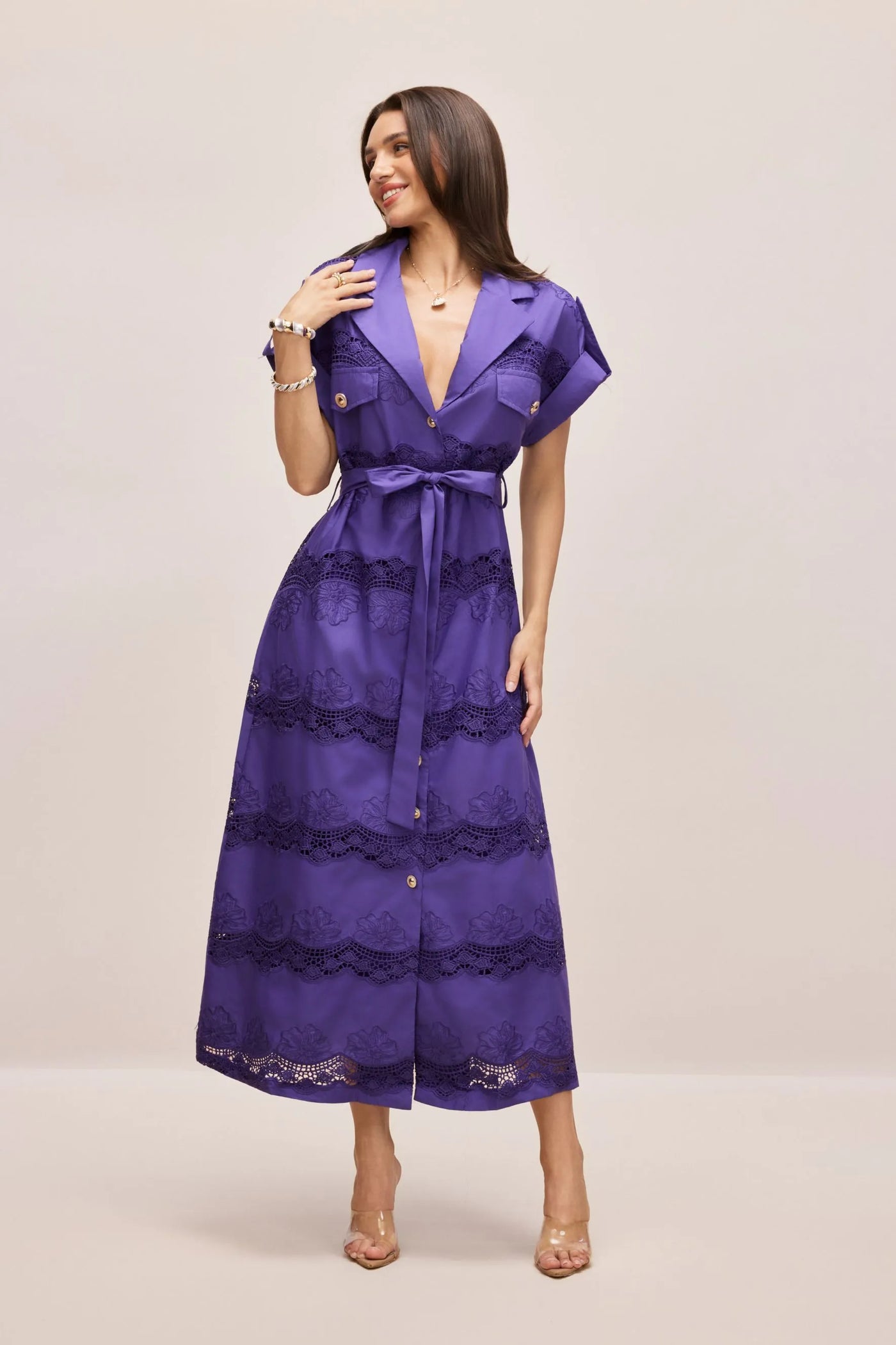 Mora Short Sleeve Lace Long Shirt Dress