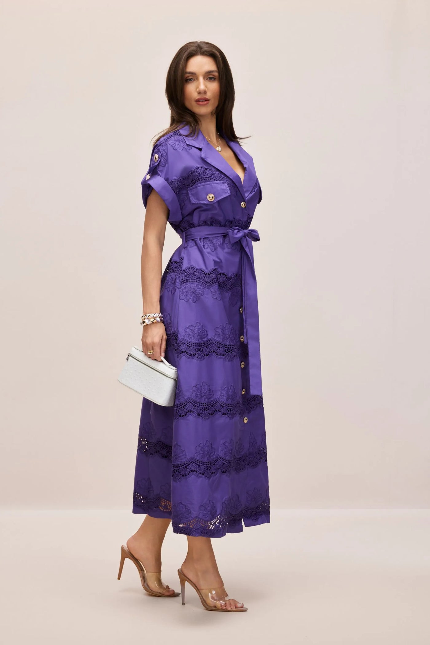 Mora Short Sleeve Lace Long Shirt Dress