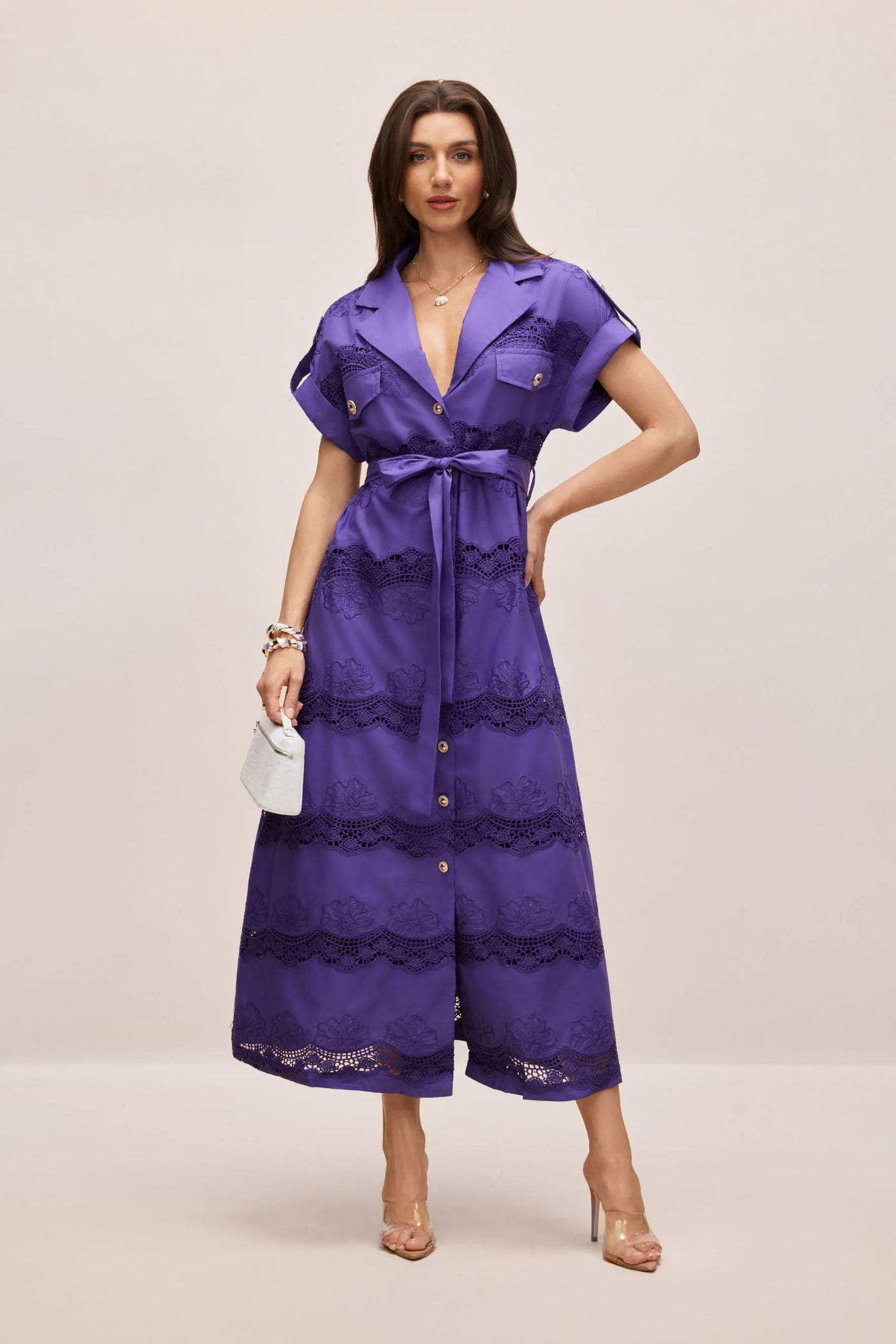 Mora Short Sleeve Lace Long Shirt Dress
