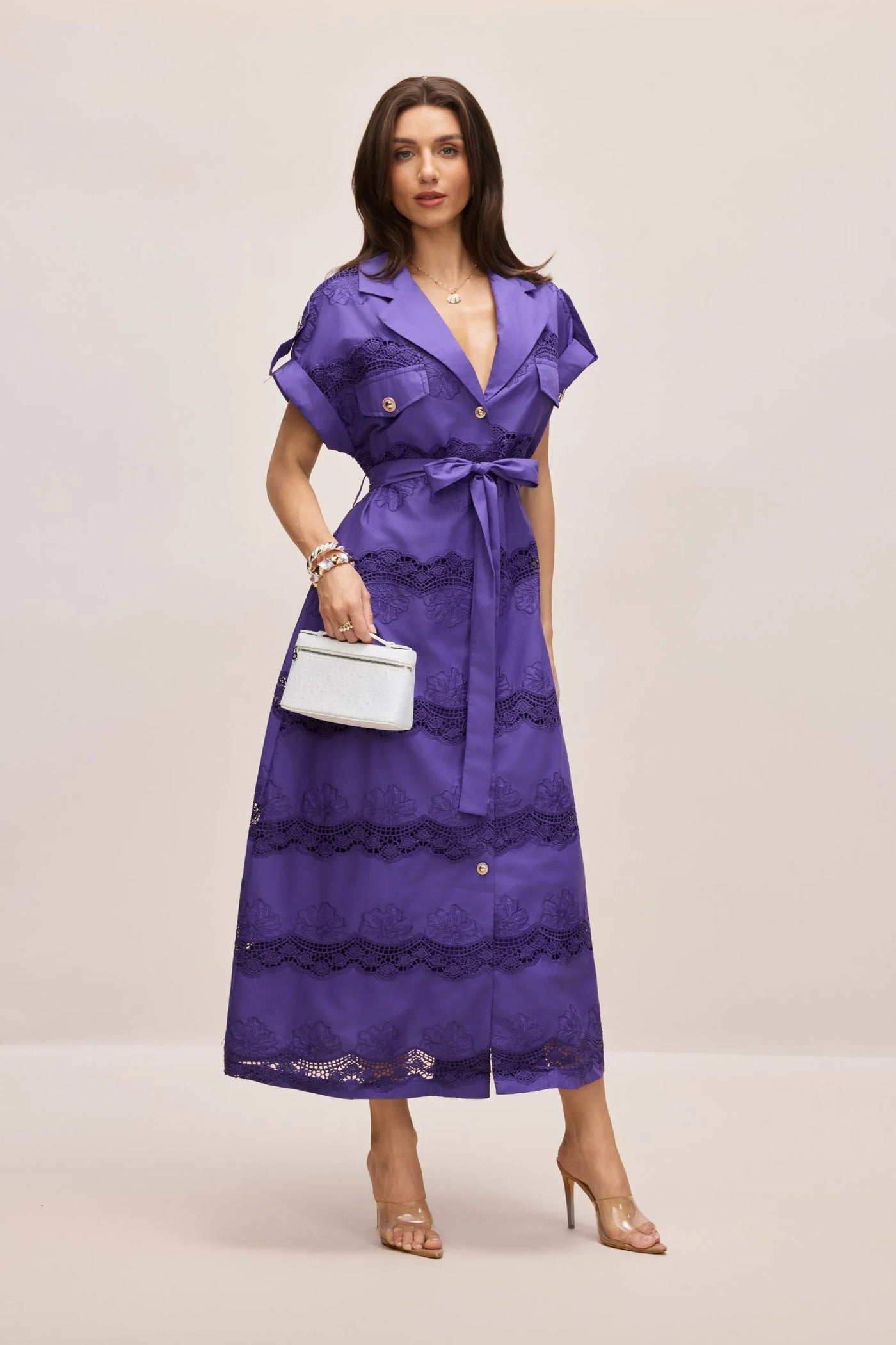 Mora Short Sleeve Lace Long Shirt Dress