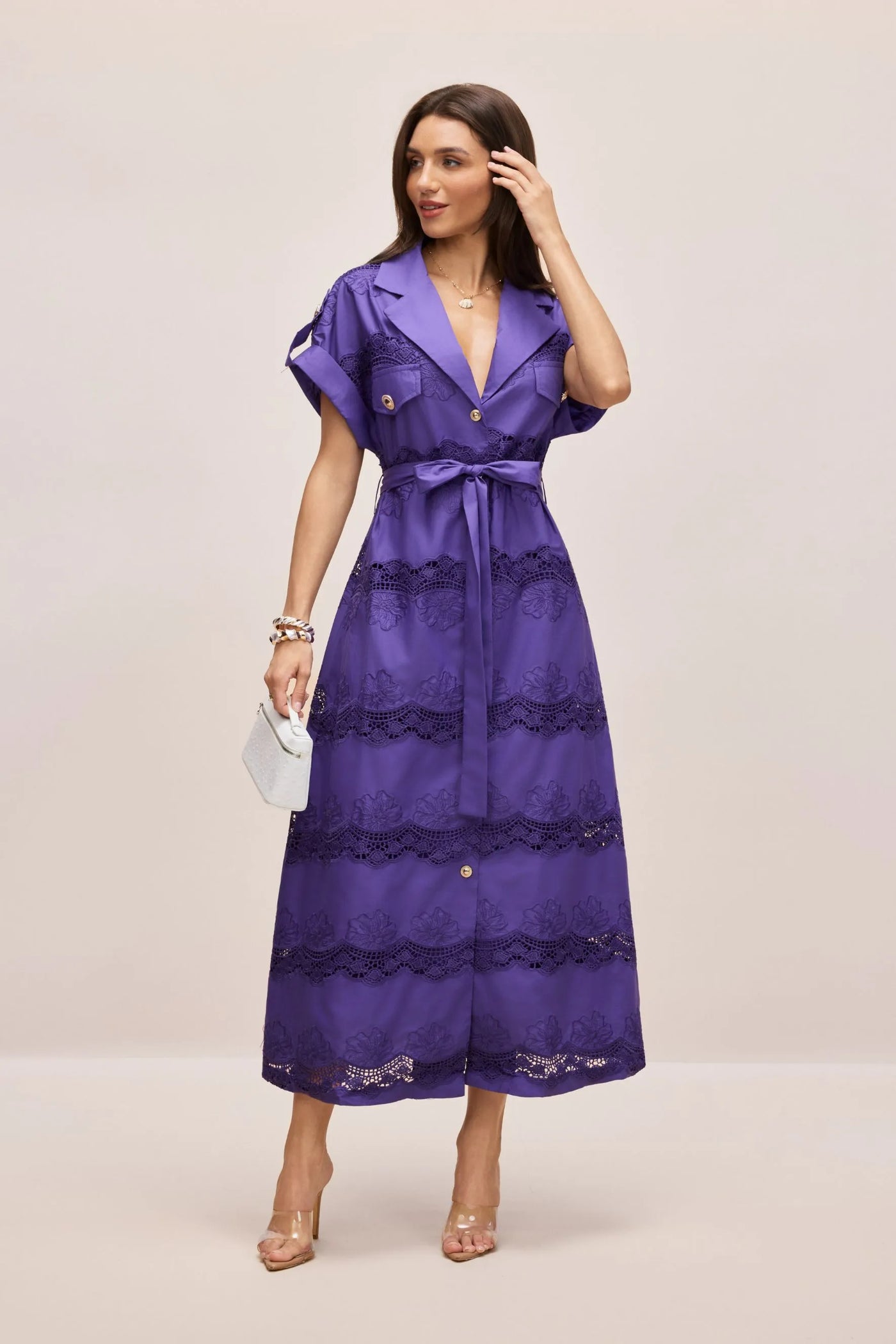 Mora Short Sleeve Lace Long Shirt Dress