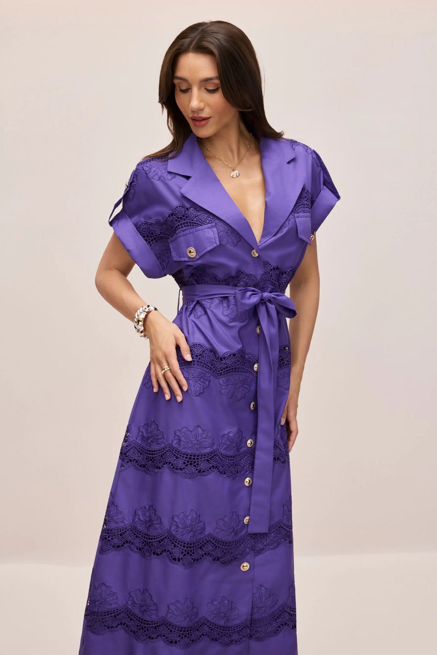 Mora Short Sleeve Lace Long Shirt Dress