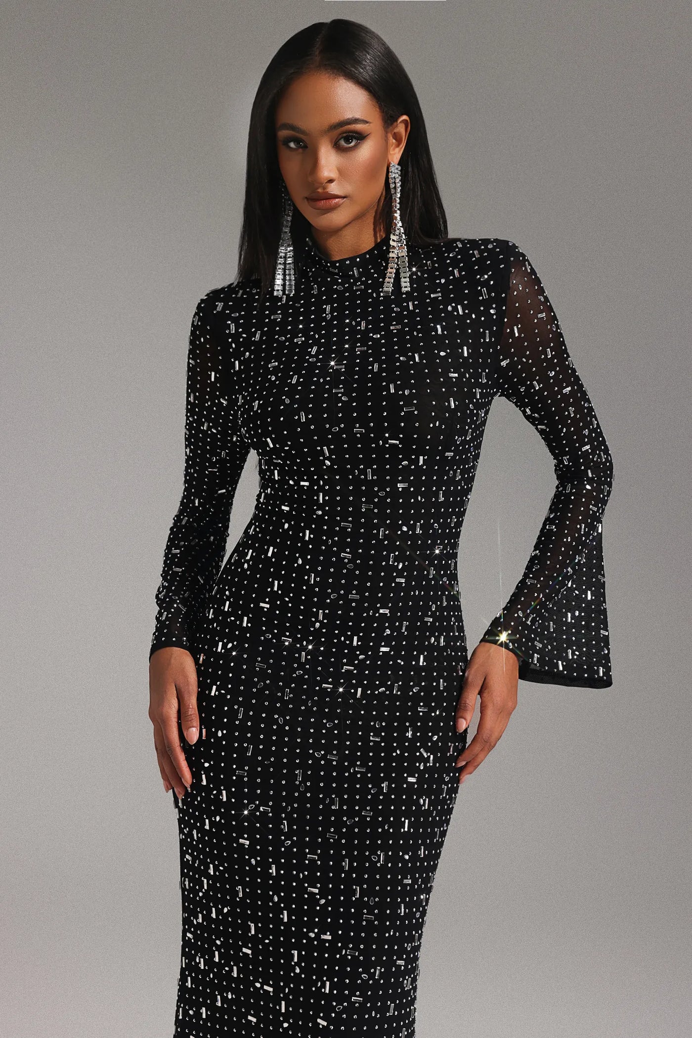 Eurien Choker Long Sleeve Diamond Maxi Dress