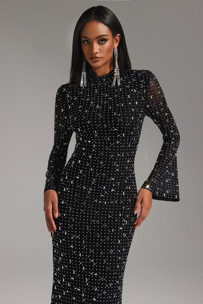 Eurien Choker Long Sleeve Diamond Maxi Dress