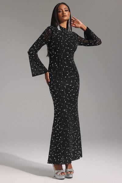 Eurien Choker Long Sleeve Diamond Maxi Dress