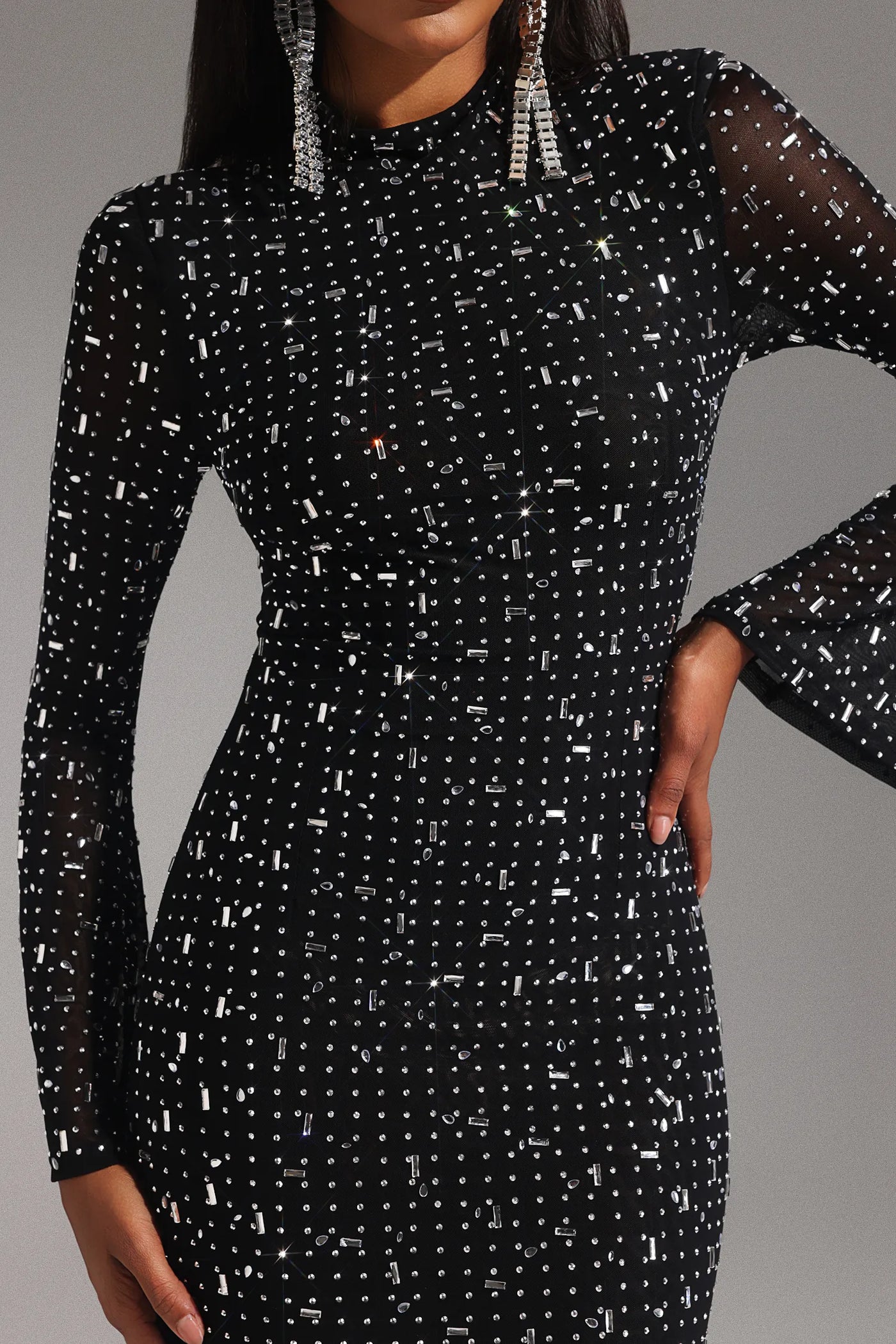 Eurien Choker Long Sleeve Diamond Maxi Dress