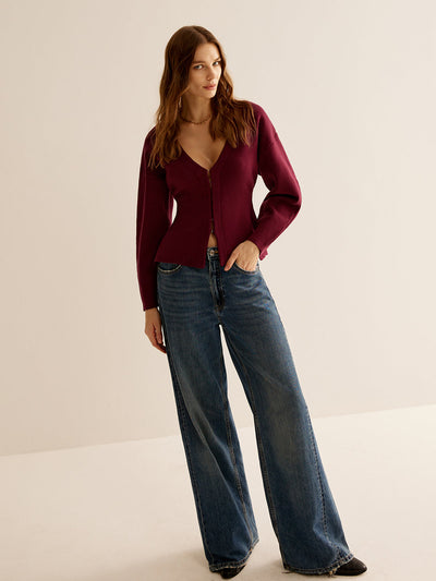 V-Neck Hooked Cardigan