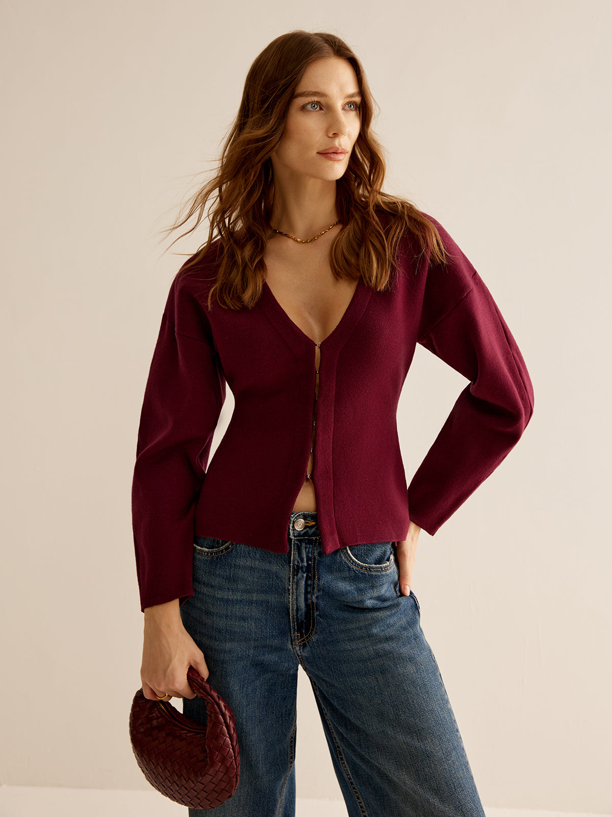 V-Neck Hooked Cardigan