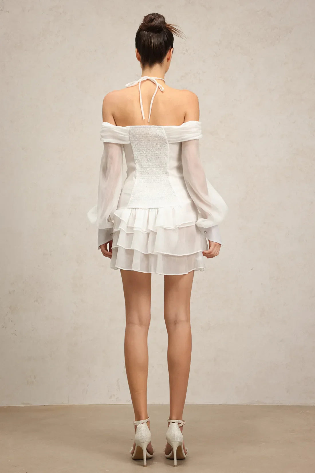 Karsten Off-Shoulder Flower Long Sleeve Layered Mini Dress