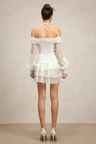 Karsten Off-Shoulder Flower Long Sleeve Layered Mini Dress