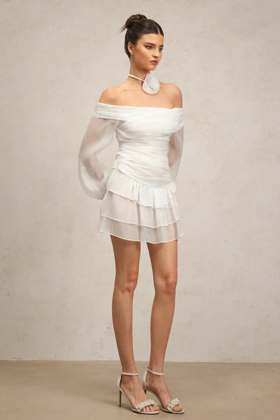 Karsten Off-Shoulder Flower Long Sleeve Layered Mini Dress