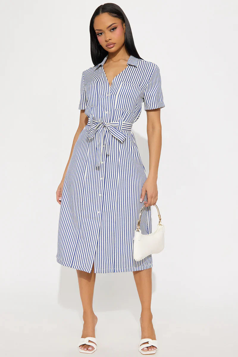 Beach House Getaway Striped Midi Dress