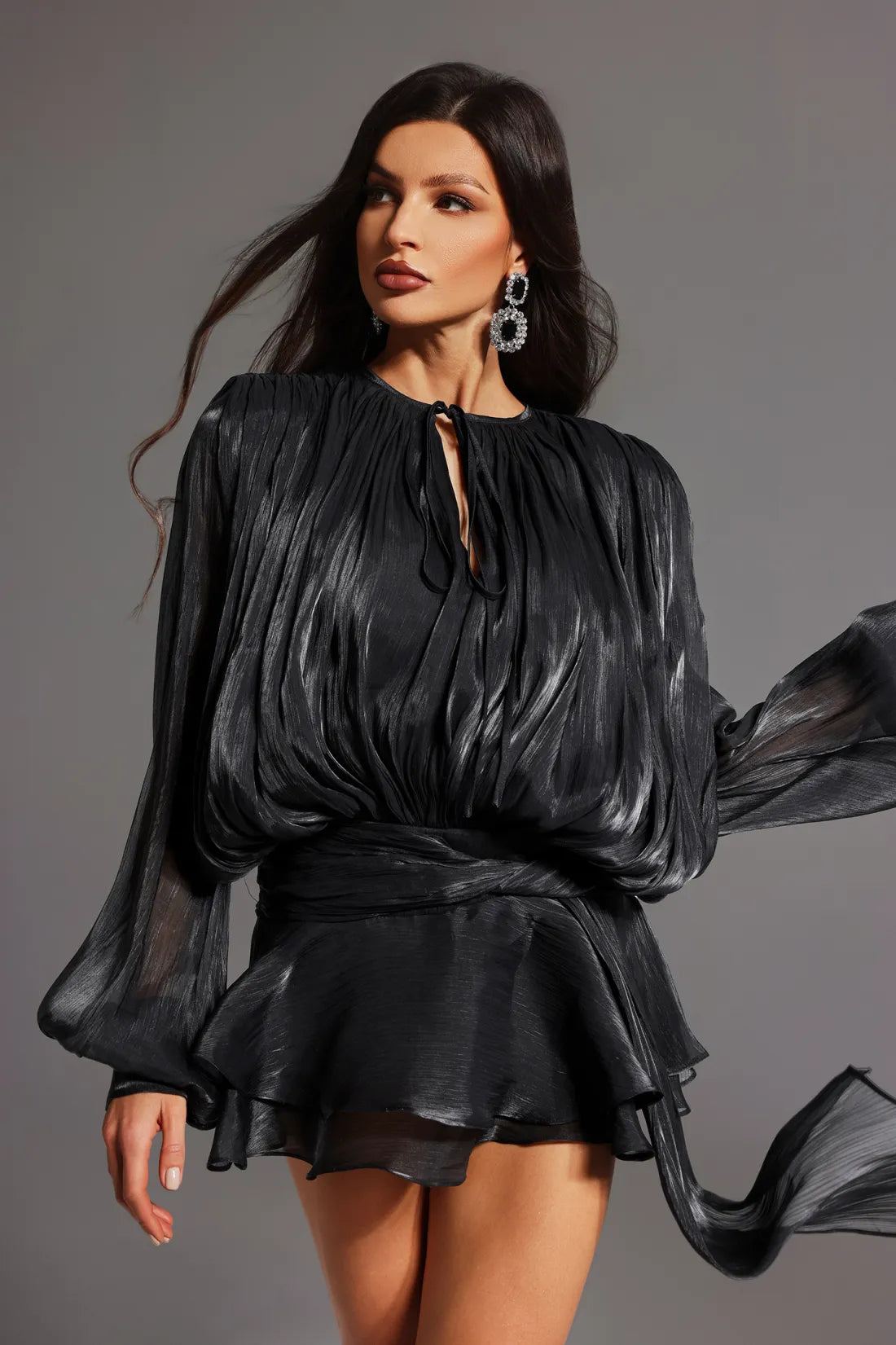 Yoland Long Sleeve Lace-up Mini Dress