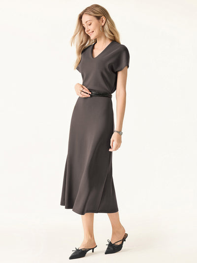 Modal Spacer V-Neck A-line Midi Dress