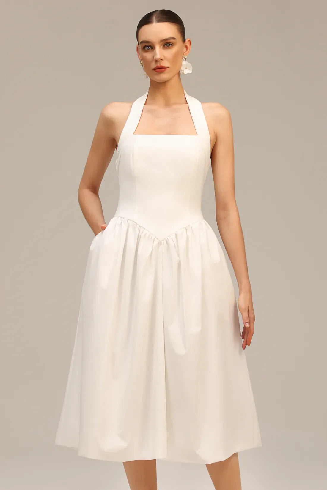 Steffi Hook and Eye Cut V-Neck Midi Dress