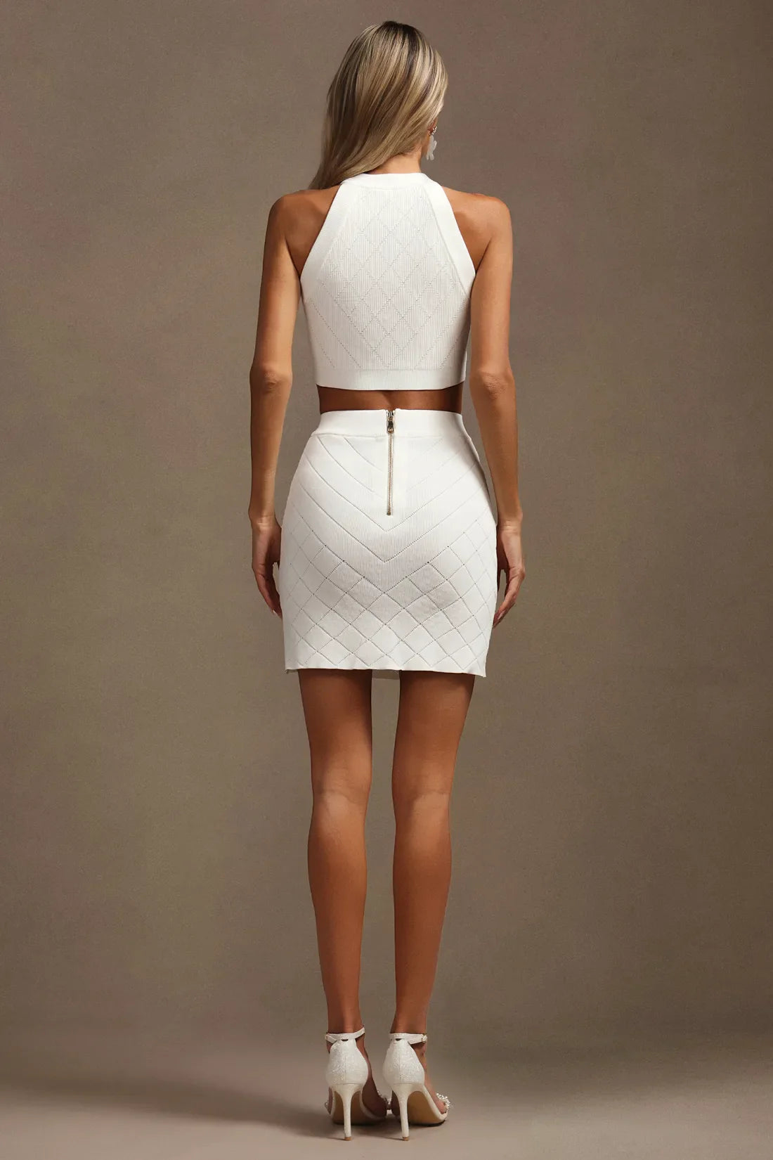 Katty Gold Button Round Neck Top and Skirt Two-Piece Set