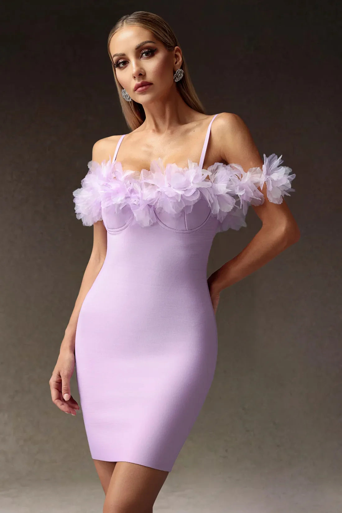 Verney Strapless Off-Shoulder Floral Bandage Mini Dress