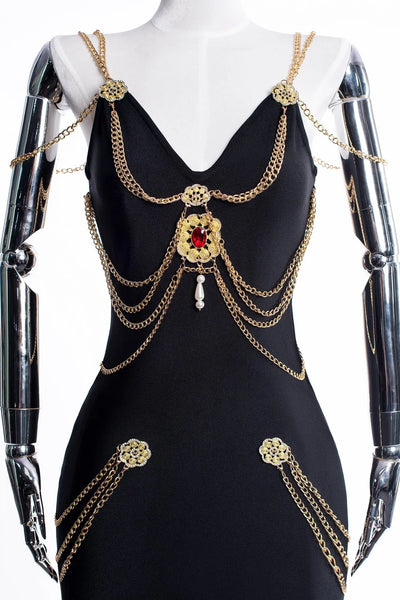 Black Long Dress with Metal Embellishments