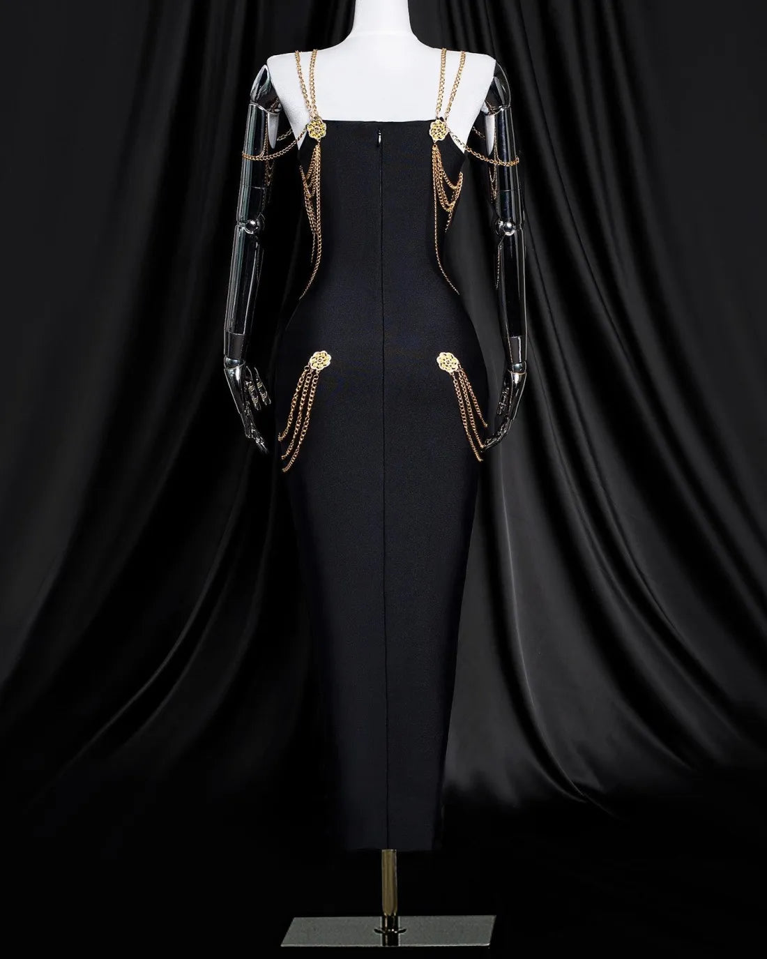 Black Long Dress with Metal Embellishments