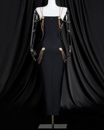 Black Long Dress with Metal Embellishments