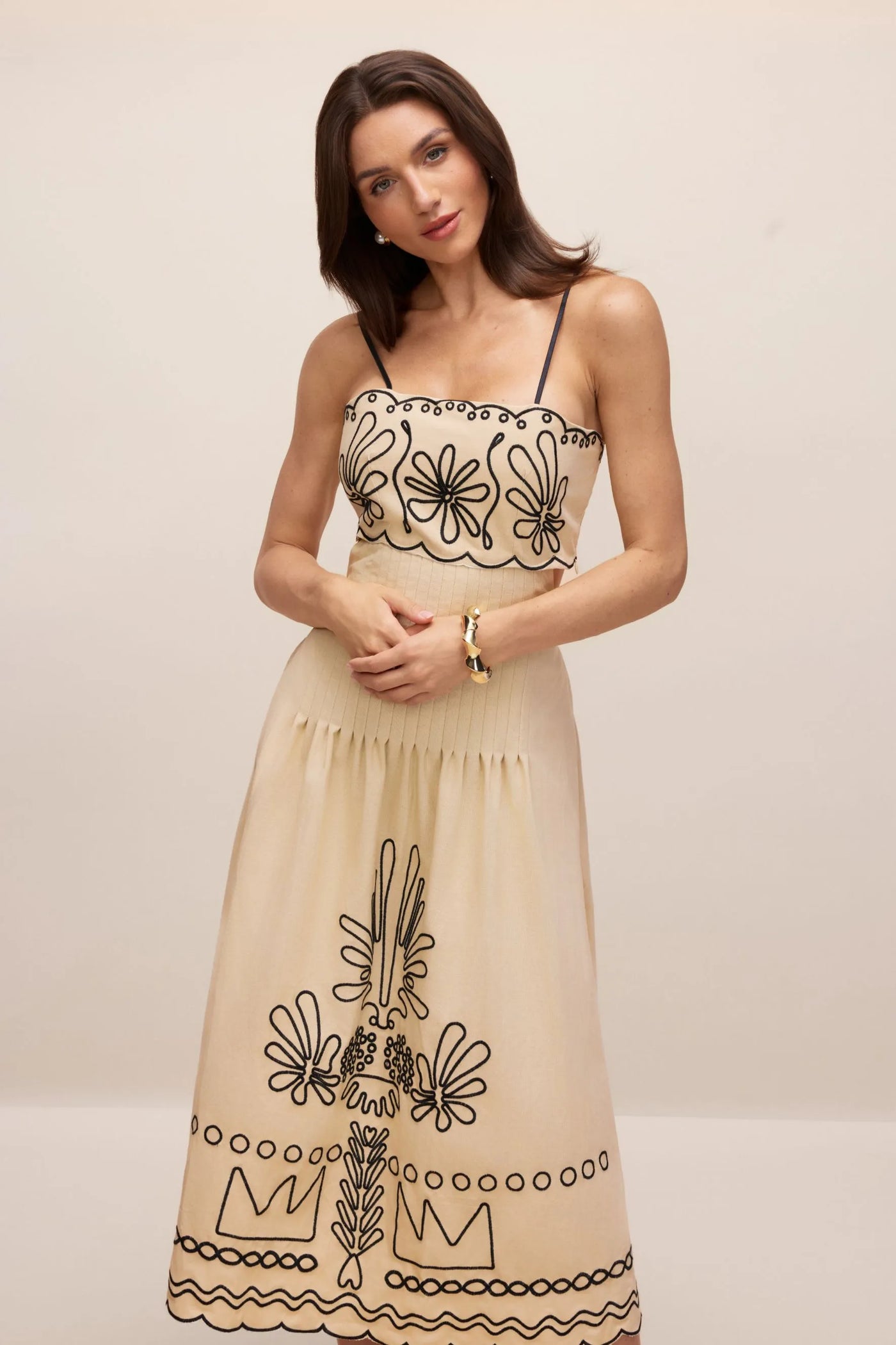 Caroline Embroidered Silk Long Dress