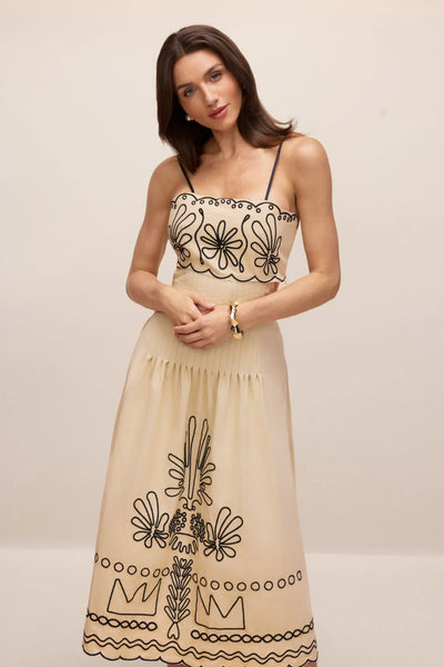 Caroline Embroidered Silk Long Dress