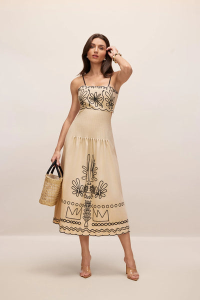 Caroline Embroidered Silk Long Dress