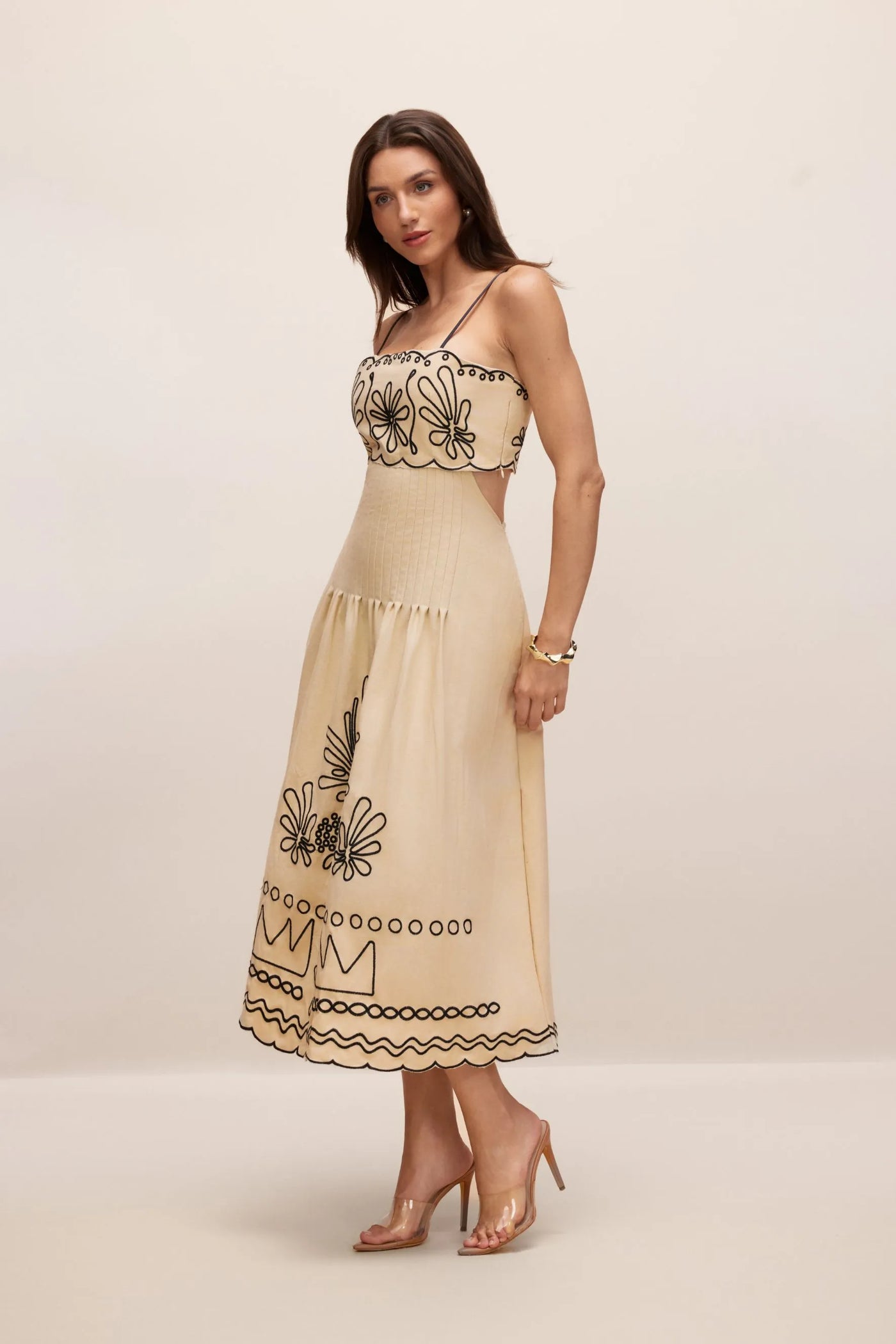 Caroline Embroidered Silk Long Dress