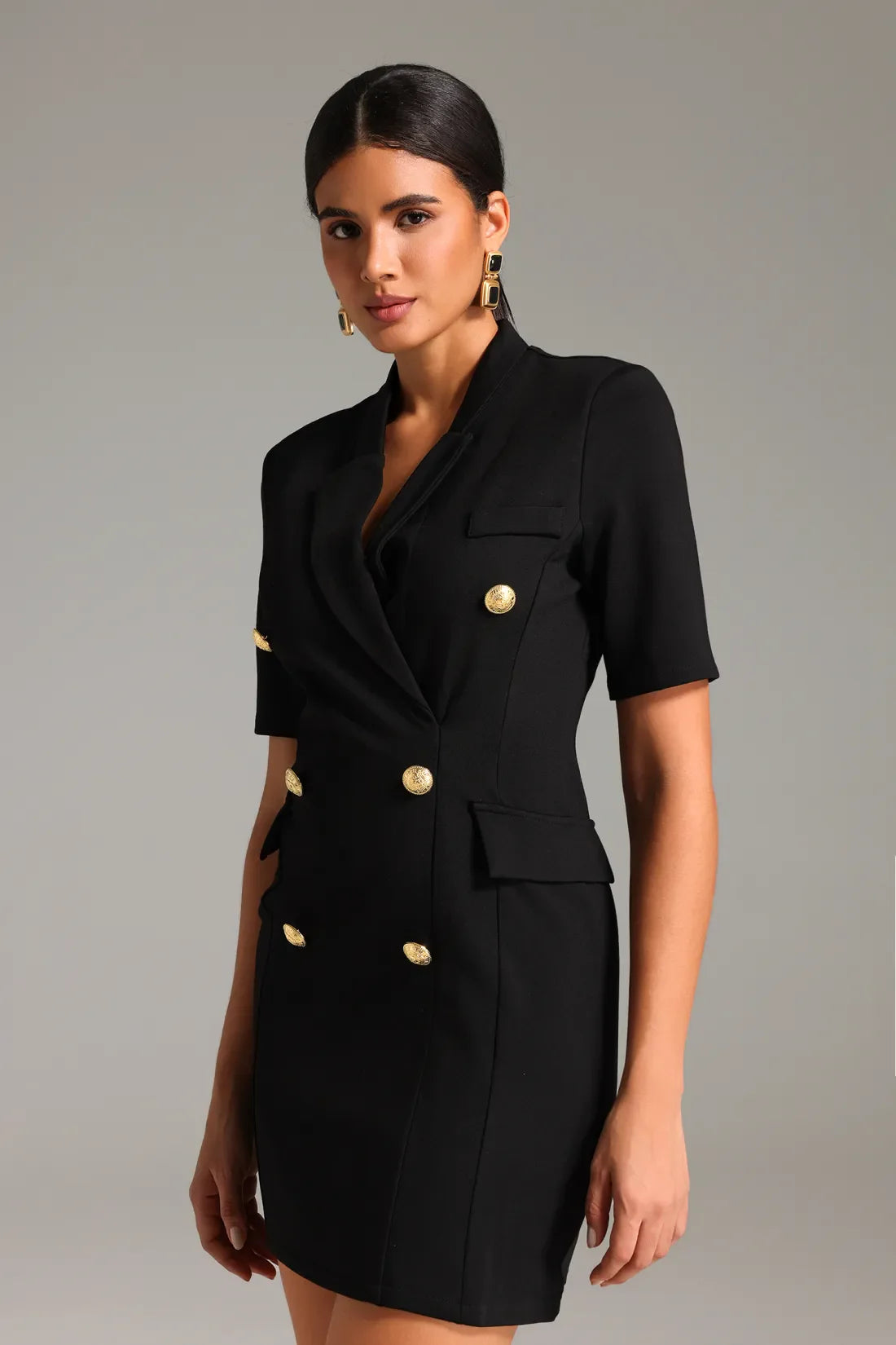 Notched Collar Mini Dress