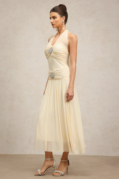 Janiyah Sleeveless Curved Diamond Long Dress