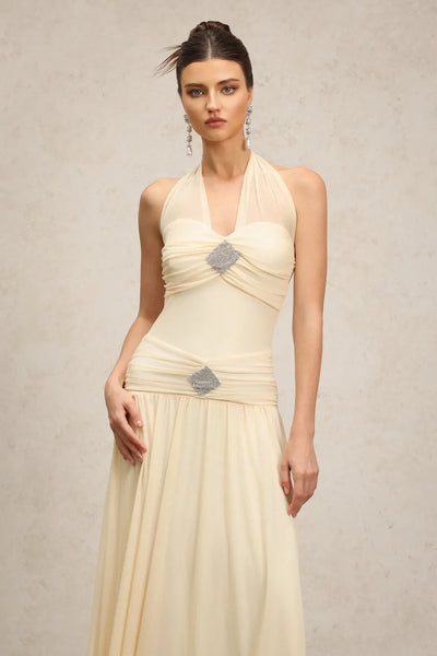 Janiyah Sleeveless Curved Diamond Long Dress