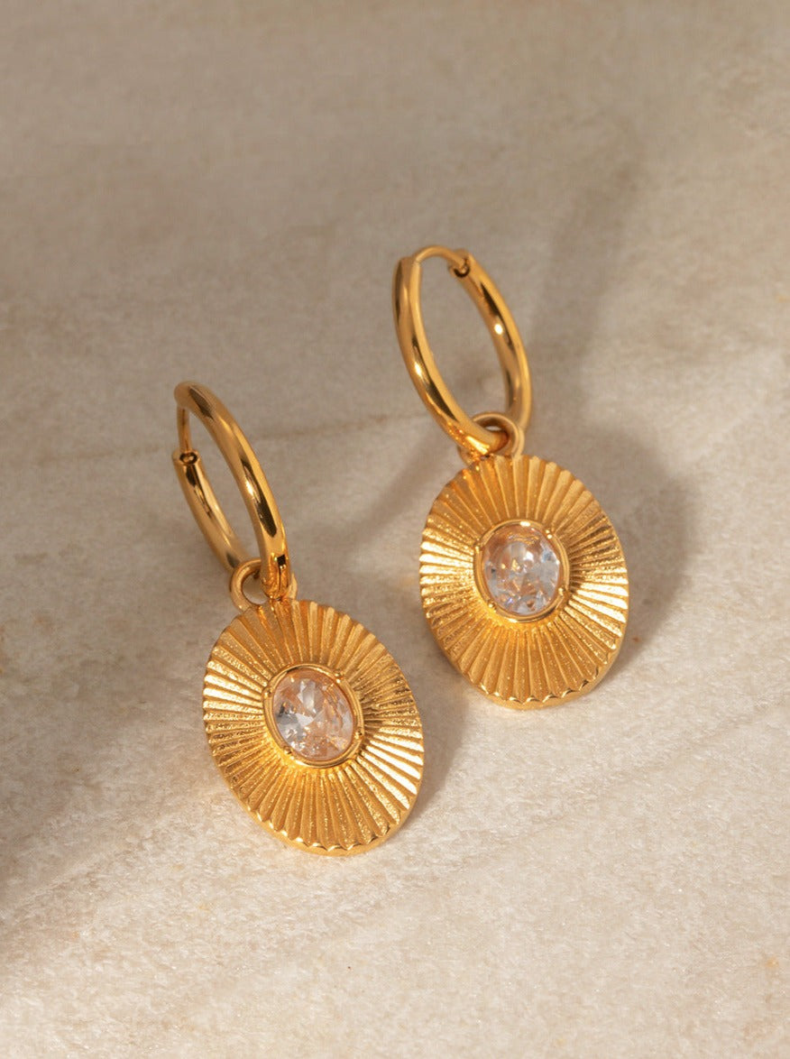 White Diamond Accent 18K Gold Plated Oval Earrings