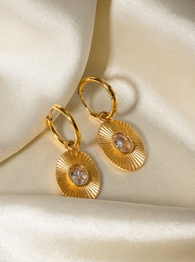 White Diamond Accent 18K Gold Plated Oval Earrings