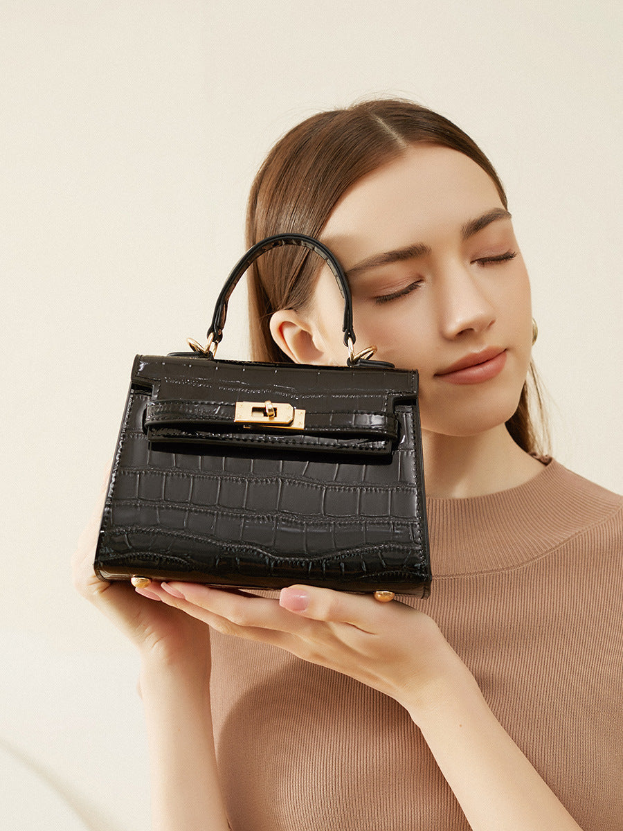 Kelly Mini Bag Croco Pattern Genuine Leather Hand & Shoulder Bag