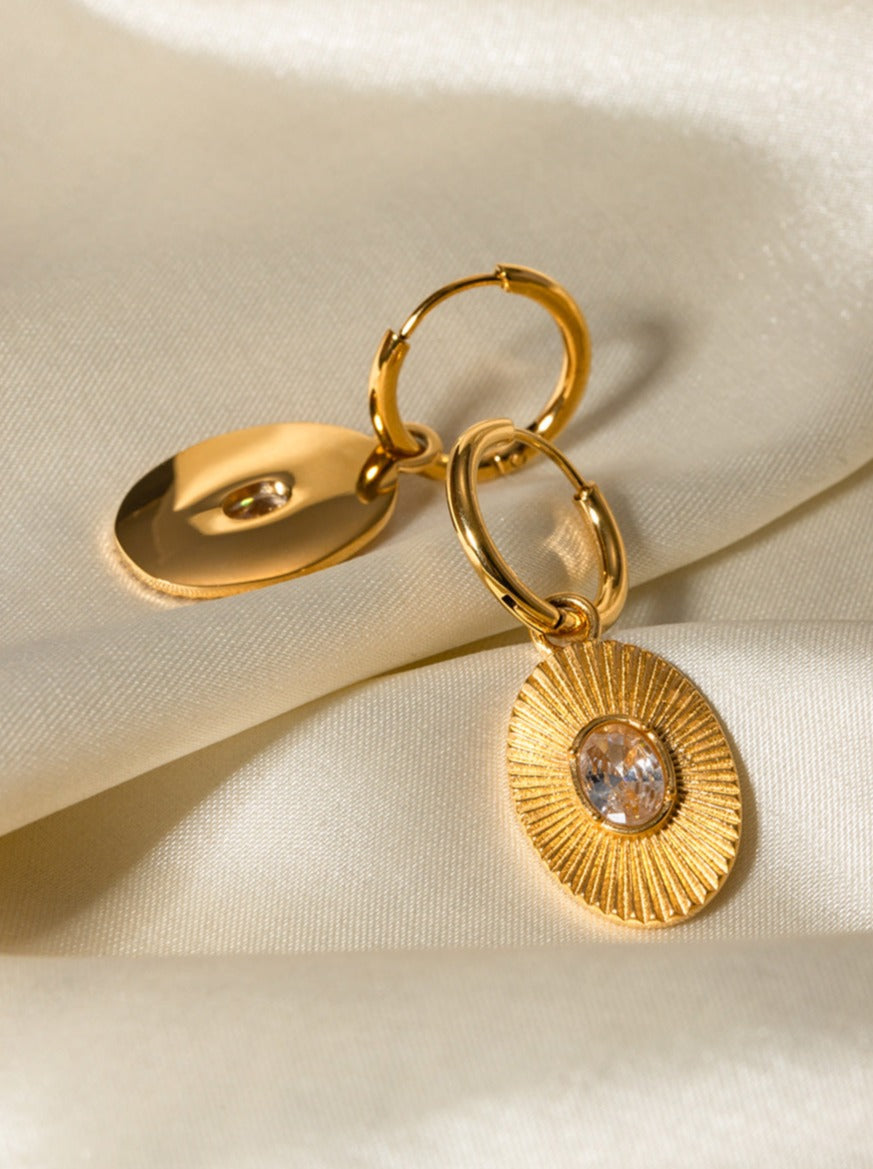 White Diamond Accent 18K Gold Plated Oval Earrings