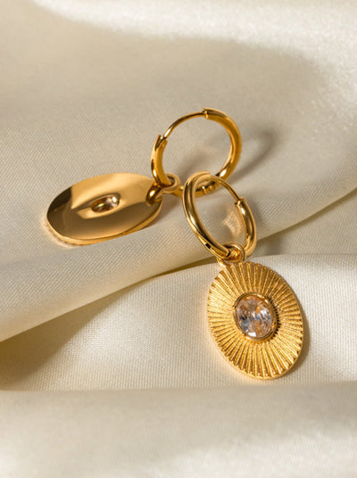 White Diamond Accent 18K Gold Plated Oval Earrings