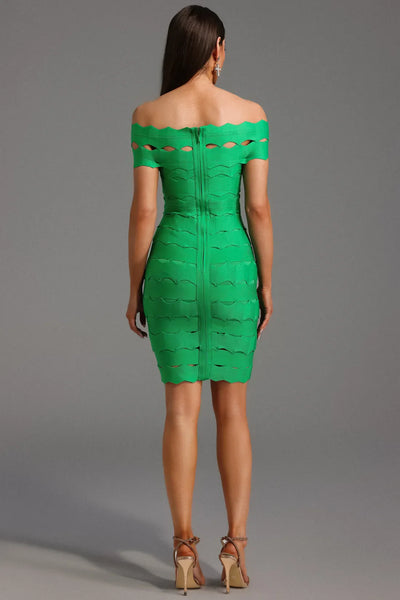 Lacie Off-Shoulder Wavy Bandage Midi Dress