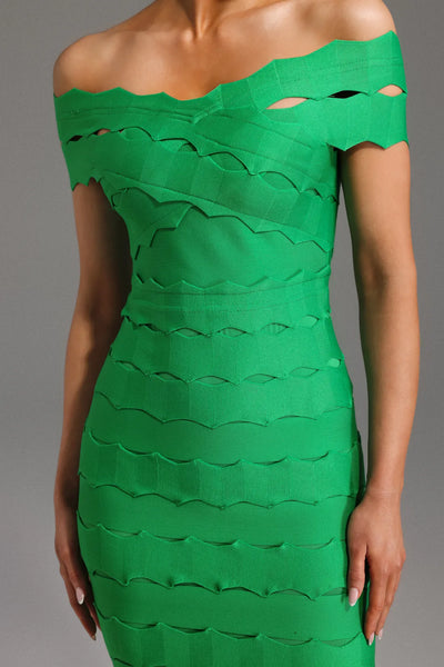Lacie Off-Shoulder Wavy Bandage Midi Dress