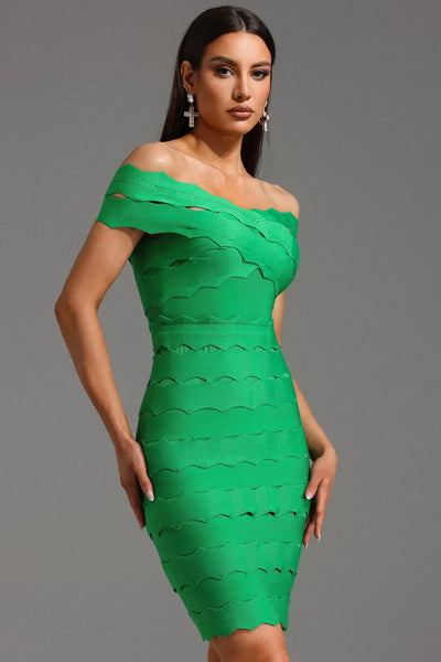 Lacie Off-Shoulder Wavy Bandage Midi Dress