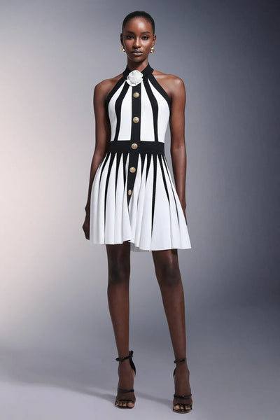 Iana Flower Halter Striped Mini Dress