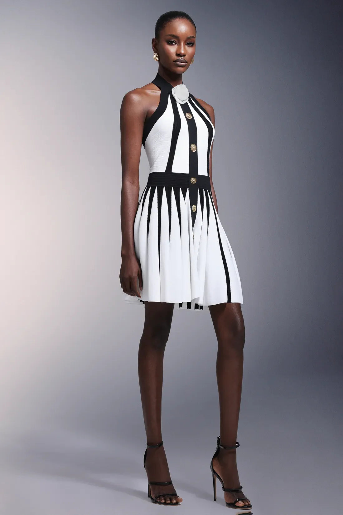 Iana Flower Halter Striped Mini Dress