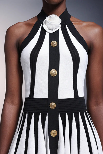 Iana Flower Halter Striped Mini Dress