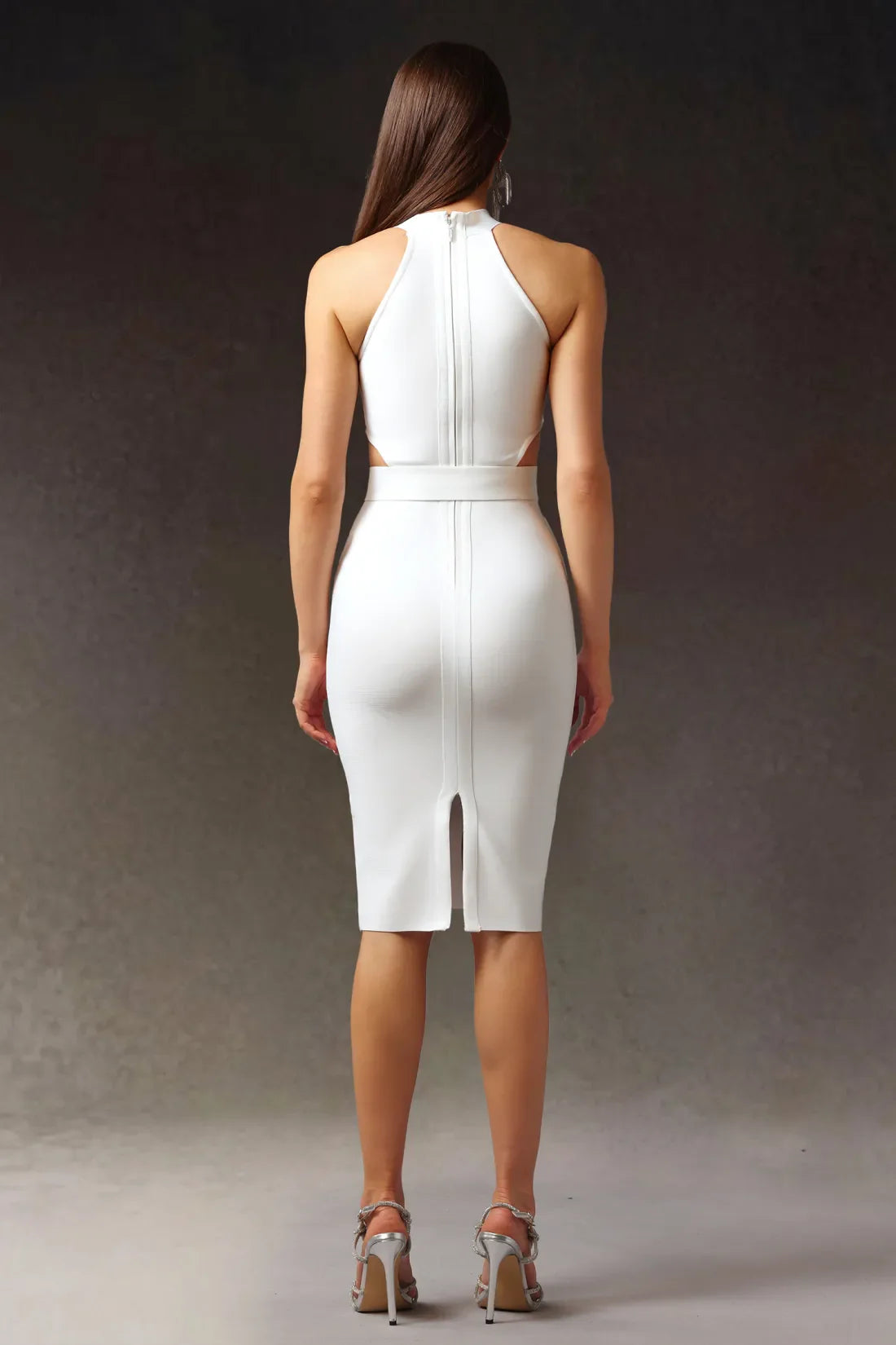 Racaco Halter Oval Belt Strap Midi Dress
