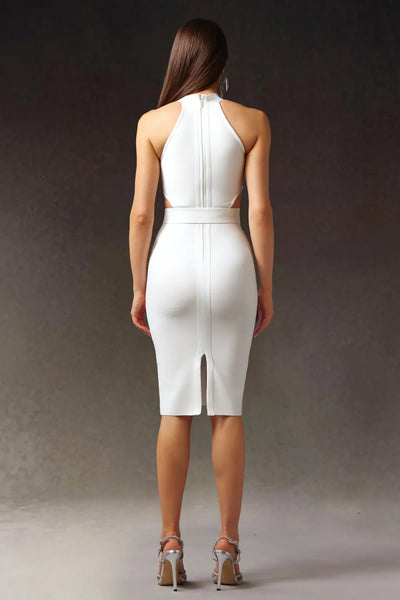 Racaco Halter Oval Belt Strap Midi Dress