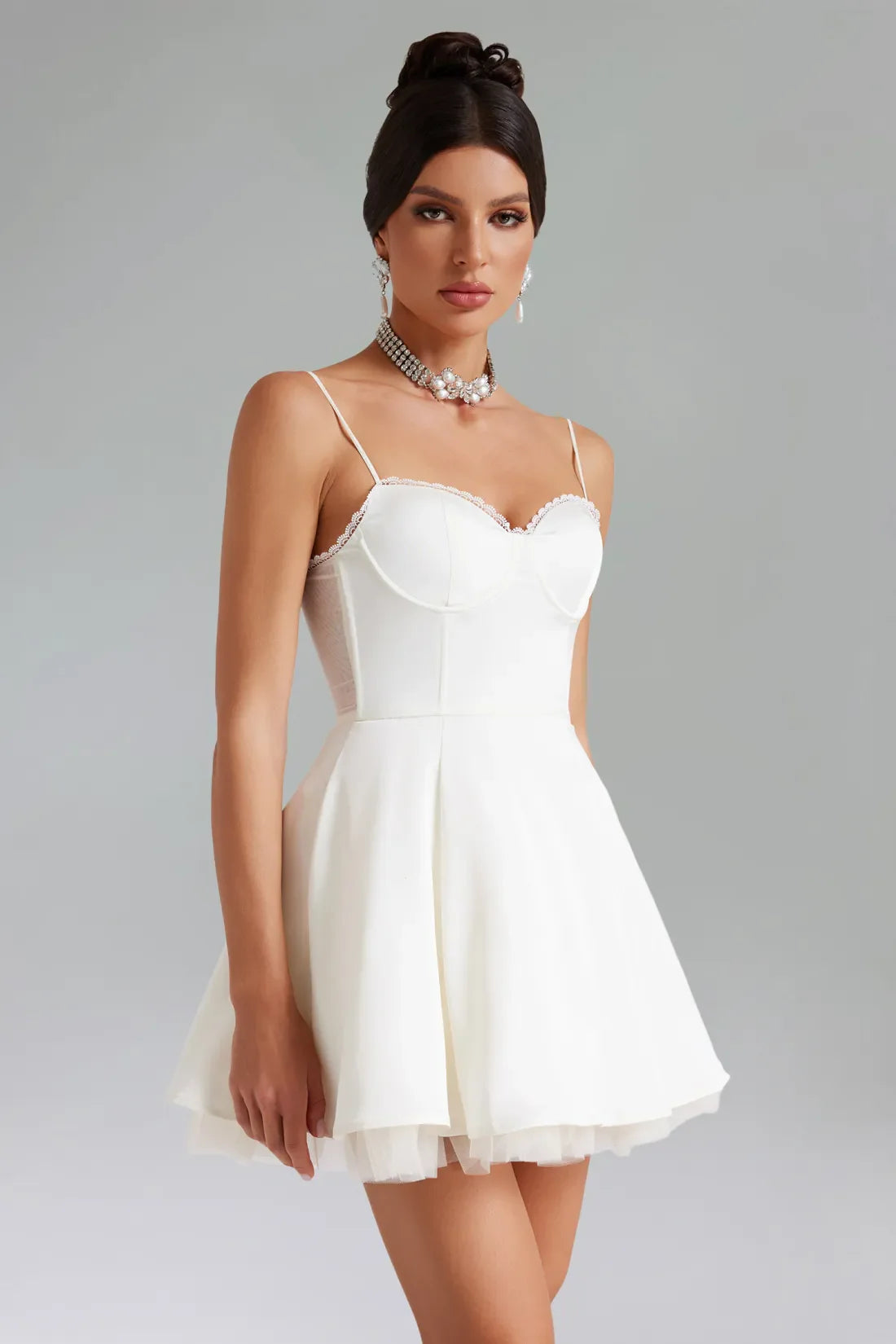 Renaa Layered Pleated Mini Dress - Beige