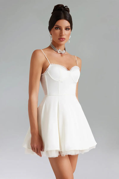 Renaa Layered Pleated Mini Dress - Beige